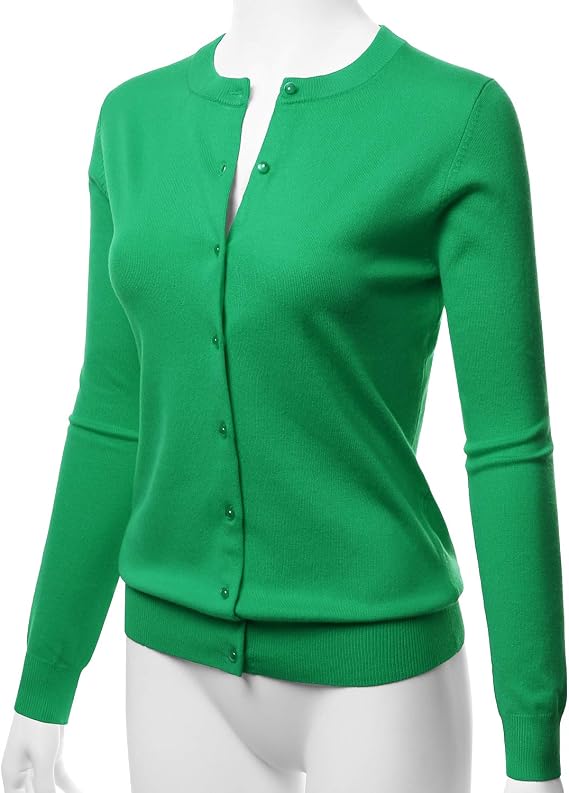 LALABEE Women's Crew Neck Gem Button Long Sleeve Soft Knit Cardigan Sweater