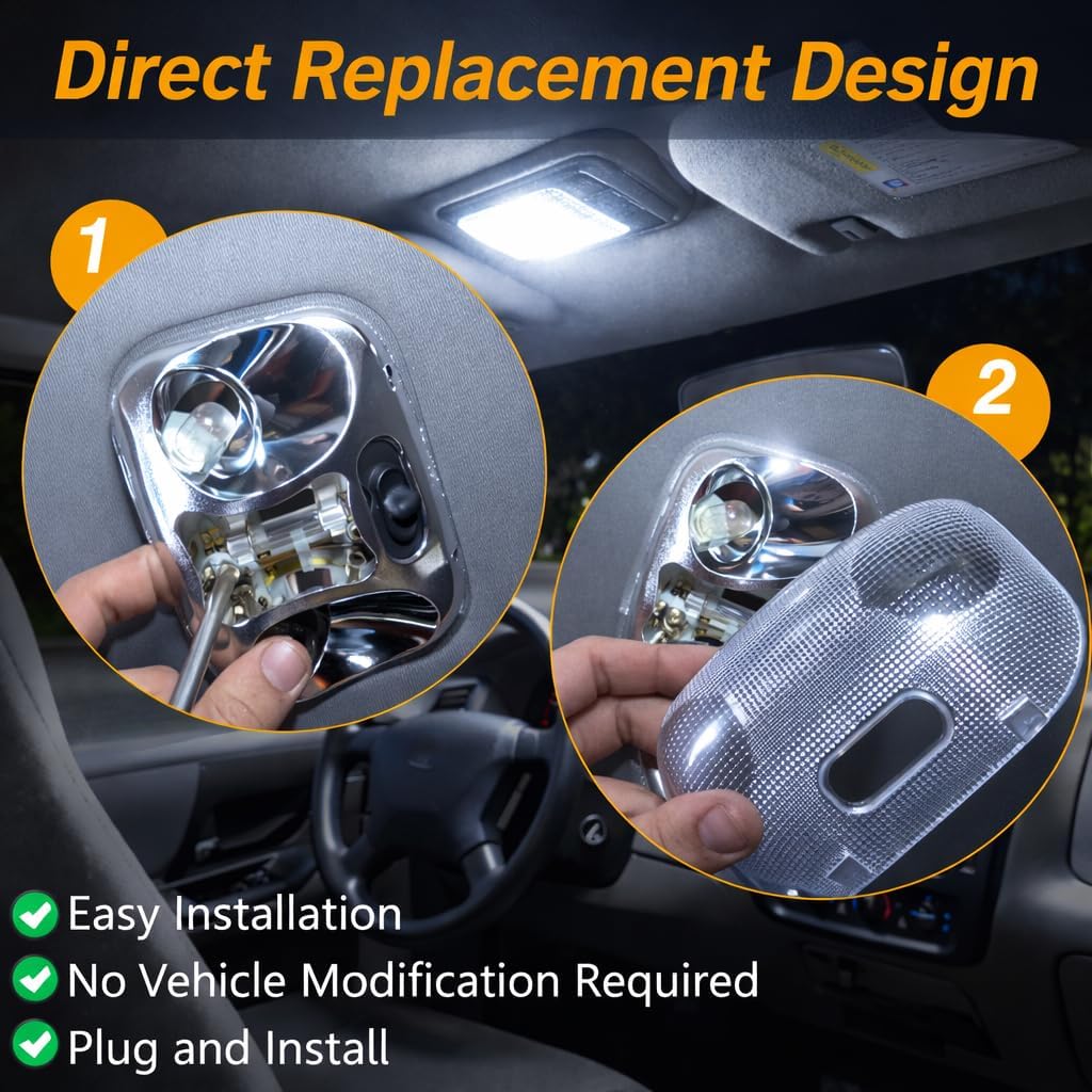 FUSCH LED Dome Reading Light Assembly with Cover Compatible with Ford Ranger 1993–2004, Cab Interior Overhead Roof Map Lamp, Replace#: F37Z-13776-B