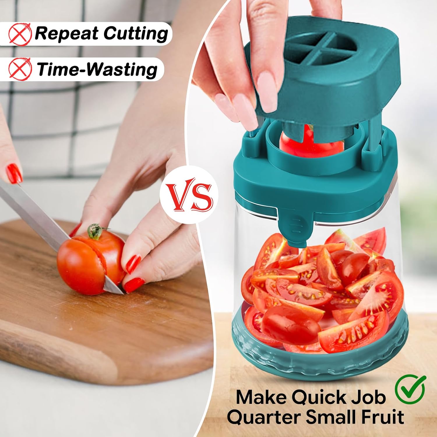 Small Fruit Cutter for Strawberry Grape Cherry Tomato, Quarter Slicer Tool (Dark Teal)