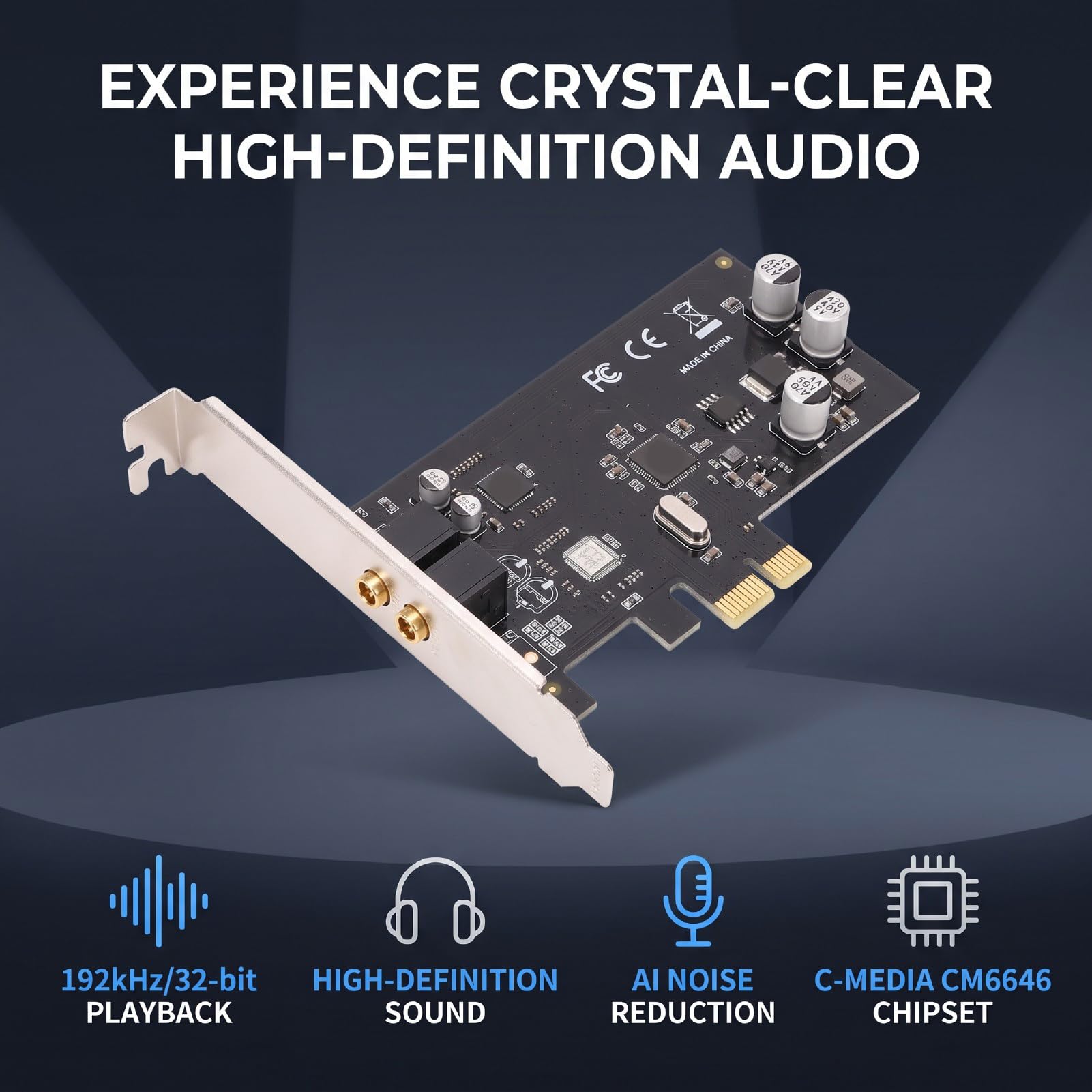 ASHATA Tarjeta de Sonido PCIe X1 para PC Wins