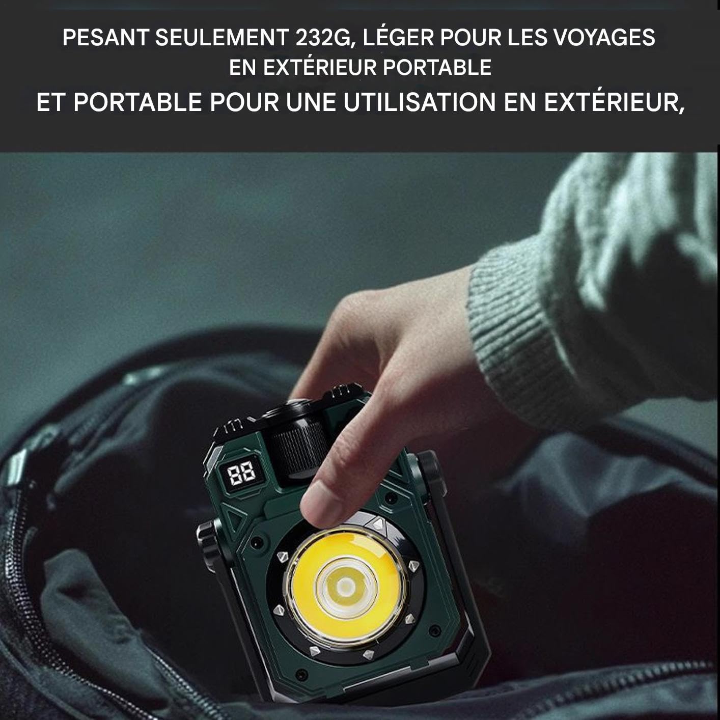 Générique Lampe Magnétique de Travail - Torche À LED Portable Solaire Pour Travail,Torche Puissante 5 Modes Portable Solaire pour Camping Réparation Voiture Atelier Chantier Maison