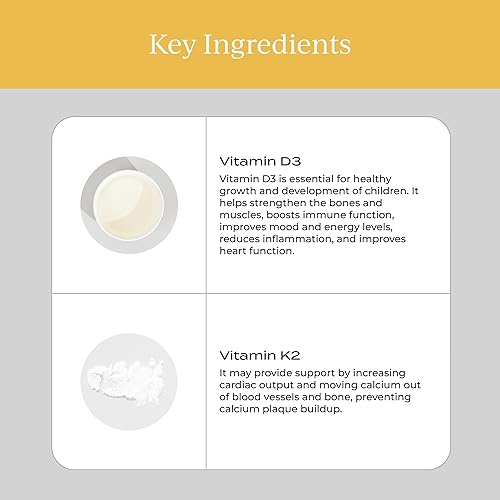 Miniatura 3 de CYMBIOTIKA Gotas de vitamina D3 K2 para niños pequeños, suplemento líquido para niños pequeños con aceite orgánico de coco MCT, para apoyo
