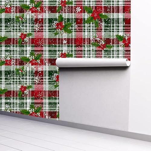 Wallpaper 39x16 Inch Christmas Plaid Wall Decals with Red Green