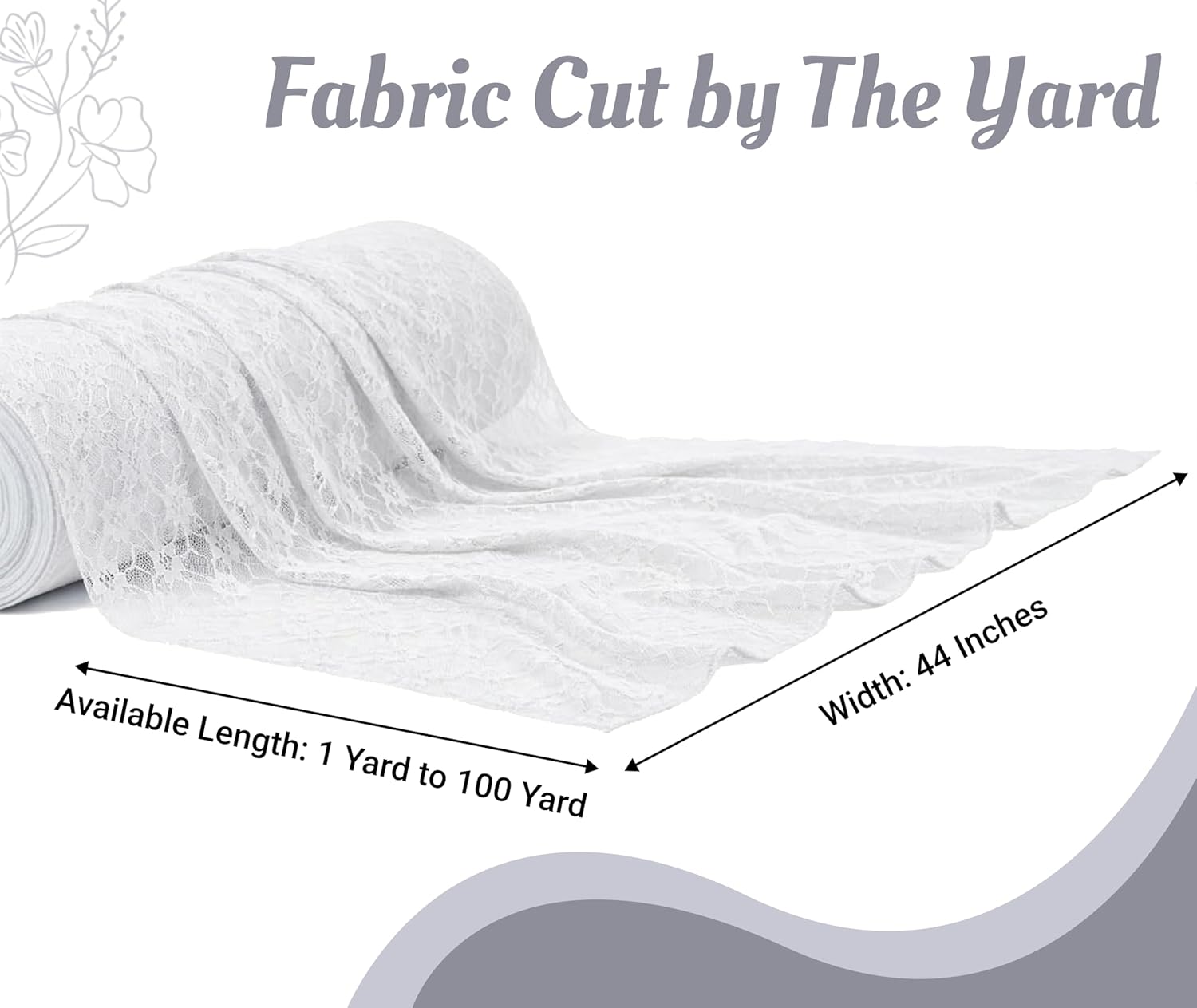 MDS Pack of 40 Yard Long x 55” Wide Lace Fabric, Floral Pattern Vintage Rachelle Lace Trim Fabric Bolt by Yard for Wedding Bridal Dress Fashion Crafts DIY Party Home Decor Multipurpose - White