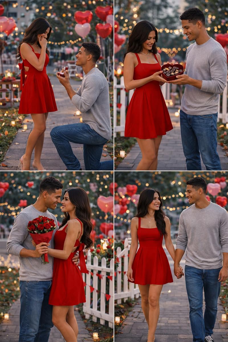 YMDUCH Women's Sexy Sleeveless Square Neck Adjustable Straps Bow Tie A-line Mini Party Club Dress - Image 7