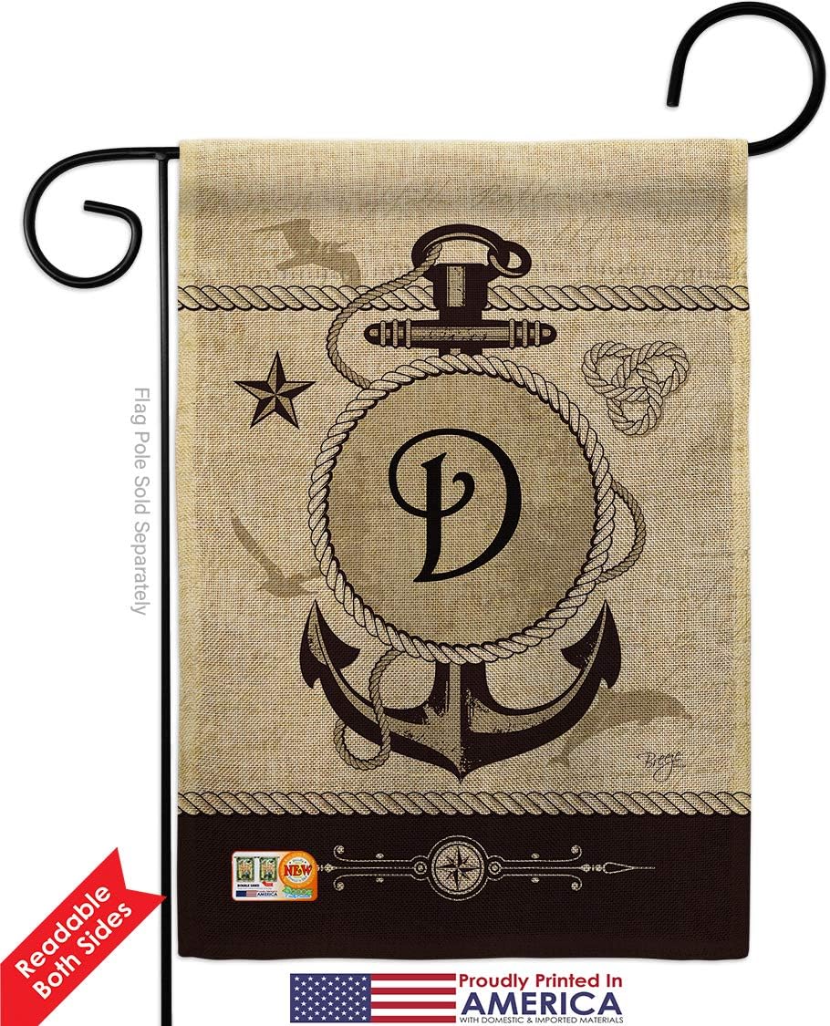 Nautical D Initial Burlap Garden Flag Monogram Coastal Anchor Sailor Sea Shells Outdoor Summer Ocean Small Decorative Gift Yard House Banner Double-Sided Made In USA 13 X 18.5