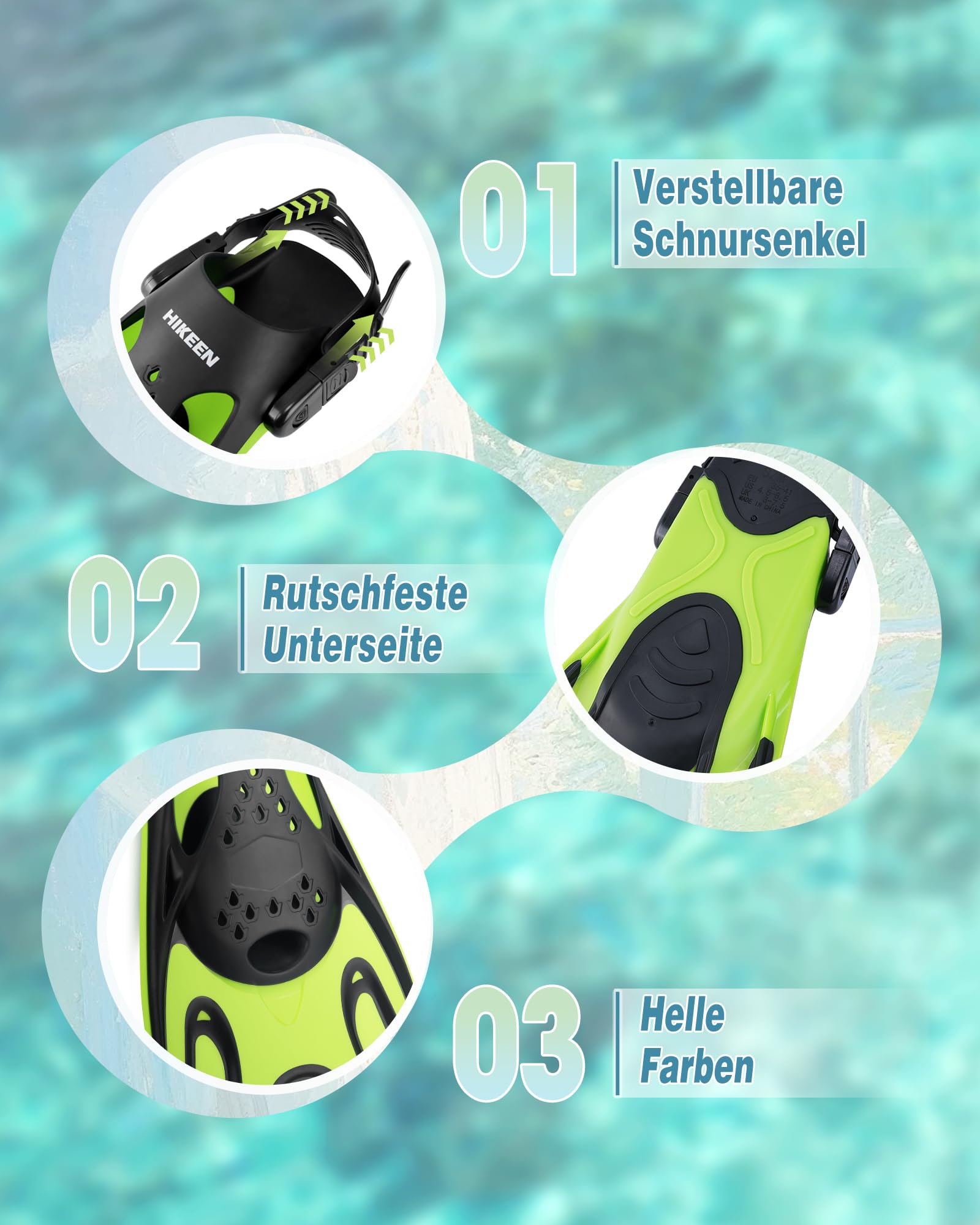 Hikeen Verstellbare Schnorchelflossen: Schwimmflossen Kurz Flossen Erwachsene mit Offener Ferse, Unisex Tauchflossen inkl. Netzbeutel