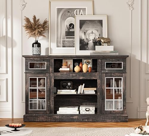 Naice Soporte de TV para televisores de hasta 65 pulgadas, centro de entretenimiento con cajones, elegante consola multimedia con puerta de vidrio