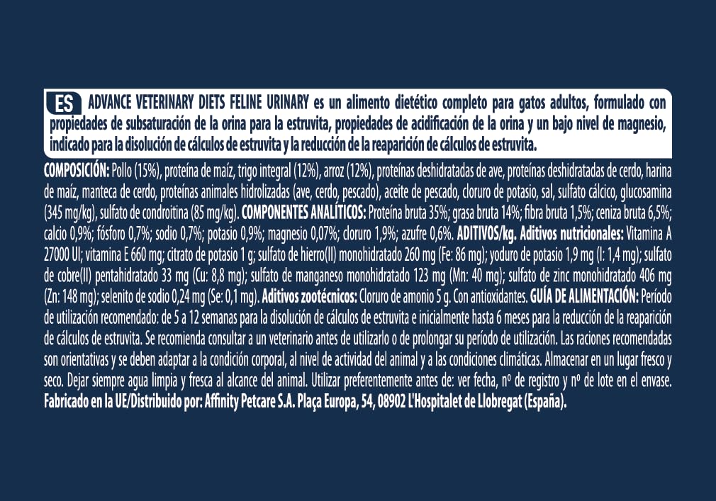 Advance Veterinary Diets Urinary, Pienso para Gatos para la Protección de las vías urinarias, 3kg