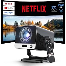 HP Projector with Netflix, USB-C Power Bank Compatible, 4K Supported MC475 | Native 1080P Mini Projector with WiFi and Bluetooth, Officially Licensed Apps, Auto Focus&amp;Keystone 90&deg; Rotatable Home Outdoor