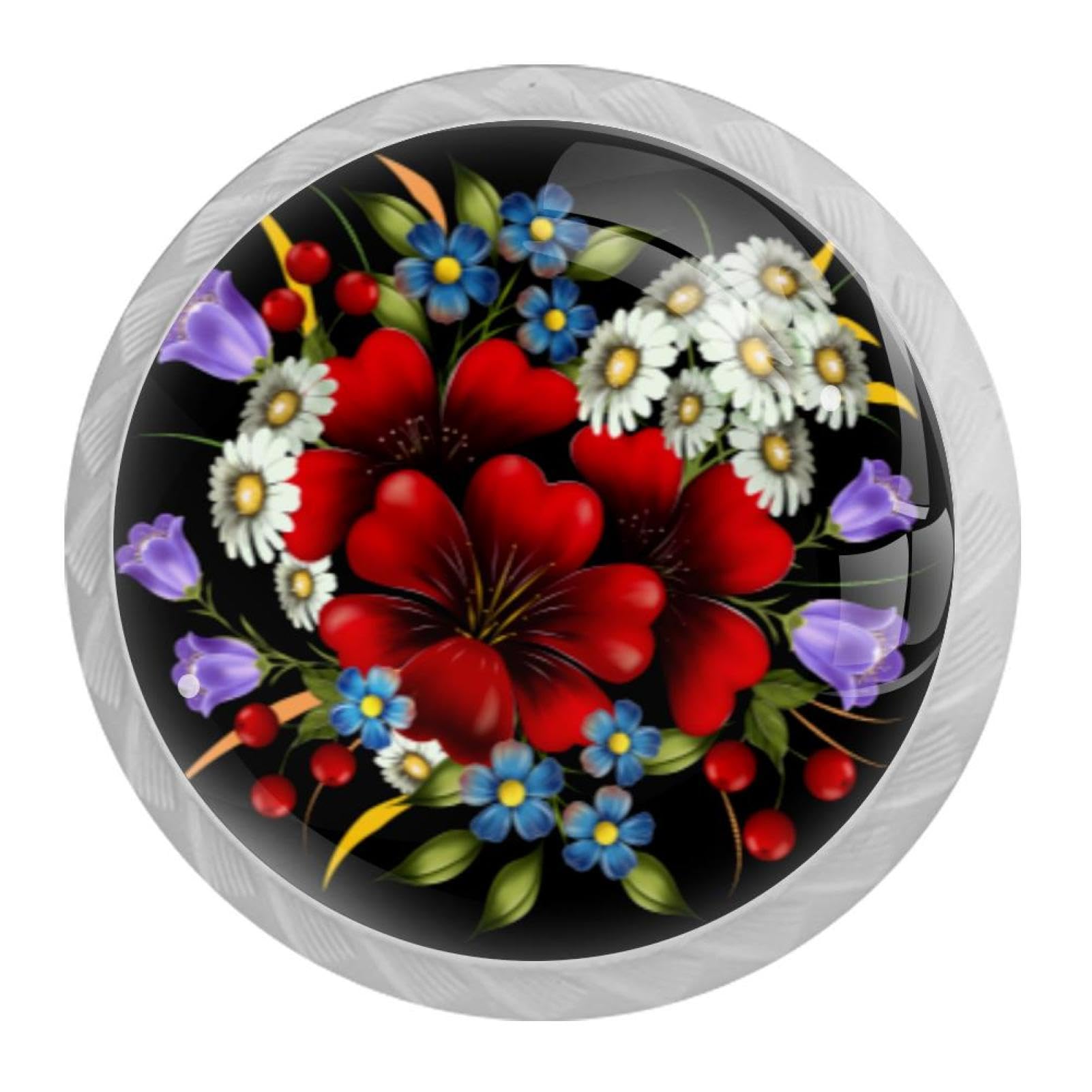 Tqmspg 4 Pieces Drawer Pulls Flowers Blossom Door Knobs Dresser Handles for Kitchen Wardrobe Cupboard Hardware Furniture
