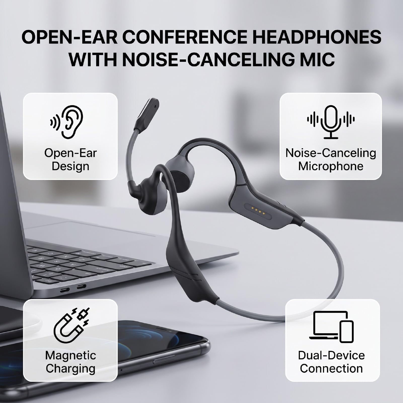 Sxhlseller Casque à Conduction Osseuse, Ajustement, Double Micro,