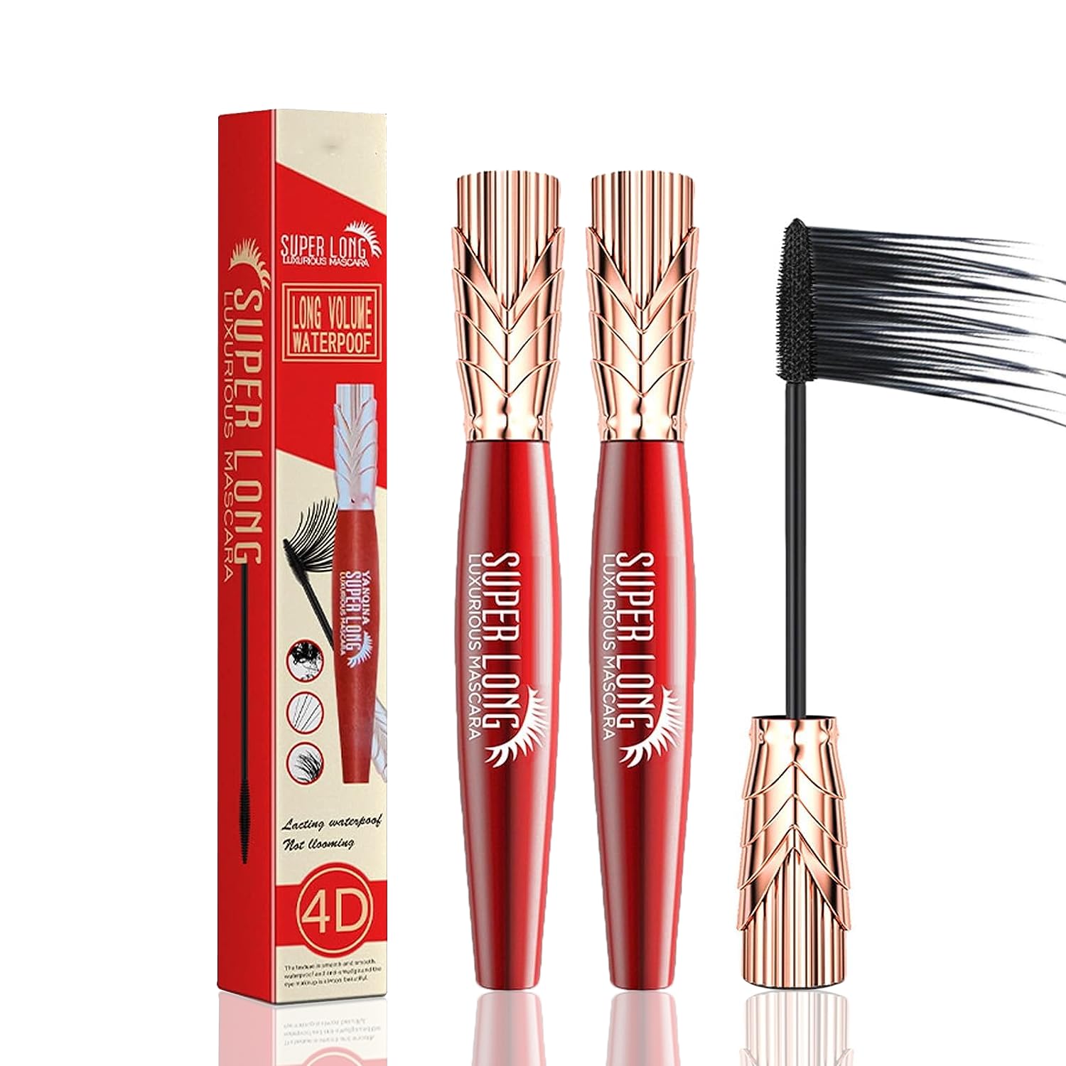 MIXAROLA Yanquina Mascara, Yanqina Super Long Mascara, 4d Waterproof and Sweat Proof Mascara-Super Long Luxurious Mascara, Stereo Lengthening Mascara, (2pcs)