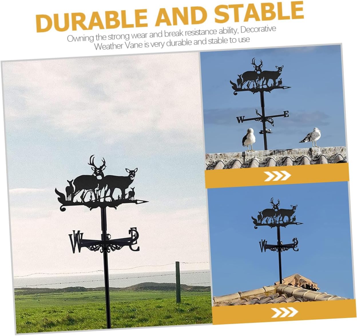 Deer Group Metal Weathervane Garden Decoration Outdoor Lawn Wind Direction Indicator with Ground Stake Weather Vane for Patio and Yard