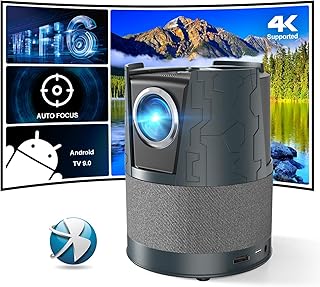 Smart Mini Projector 4K Support,Auto Focus,WIFI 6,Bidirectional Bluetooth,Portable Native 1080P Home Cinema Projector Auto Keystone,5G Android Handheld Projector for iPhone,Laptop,TV Stick,PC,PS5