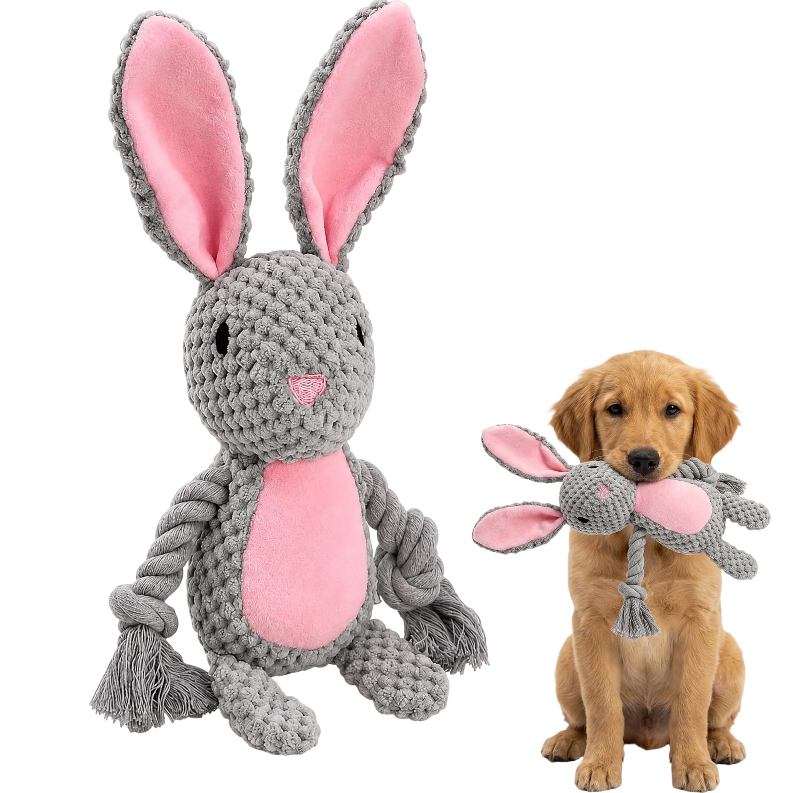 XZSKD Dog Rope Toy, Indestructible Dog Toys for Interactive Play, Strong Dog Toys for Puppies and Medium Dogs, Unbreakable Dog Toys with Cotton Rope, 24x10x6 cm Grey Rabbit Design