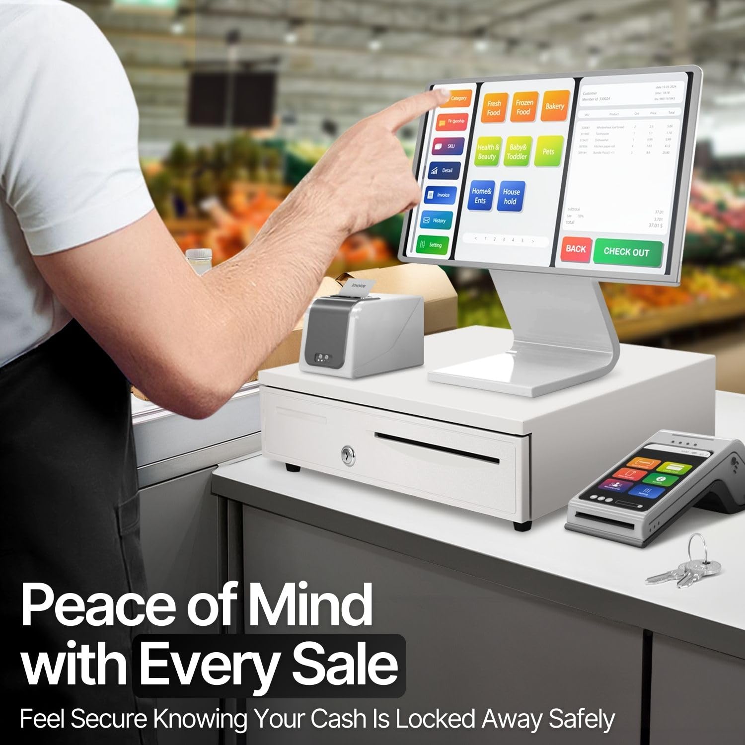 Amazon | Flexzion POS現金登録引き出しボックスRJ - 11キーロックwith 5 Bills &取り外し可能なコイントレイと互換性Star  Epson Citizen入金Thermalプリンタレストランkoisk小売 | レジスター本体 | 文房具・オフィス用品