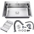 GarveeHome Undermount Kitchen Sink, 23x18 Inch Stainless Steel Kitchen- Single Bowl Sinks, Modern Top Mount 16 Gauge Workstation Sink-with Accessories for Bar, Silver (Not Included Faucet)