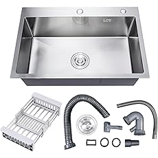 GarveeHome Undermount Kitchen Sink, 23x18 Inch Stainless Steel Kitchen- Single Bowl Sinks, Modern Top Mount 16 Gauge Workstation Sink-with Accessories for Bar, Silver (Not Included Faucet)
