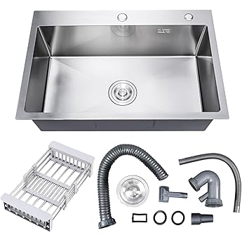 GarveeHome Undermount Kitchen Sink, 23x18 Inch Stainless Steel Kitchen- Single Bowl Sinks, Modern Top Mount 16 Gauge Workstation Sink-with Accessories for Bar, Silver (Not Included Faucet)