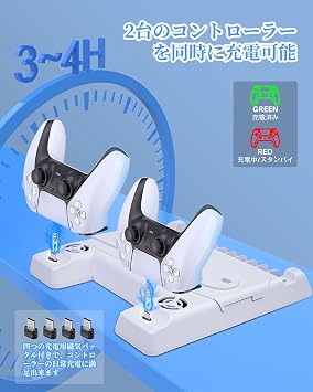 2023 PS5 Slim/PS5 Stand, Vertical Stand, For PS5 Slim/PS5, Cooling Fan, 3 Levels of Wind Speed Adjustment, Controller Charging Stand, Charge 2 Devices Simultaneously, RGB Light, USB Port, TYPE-C