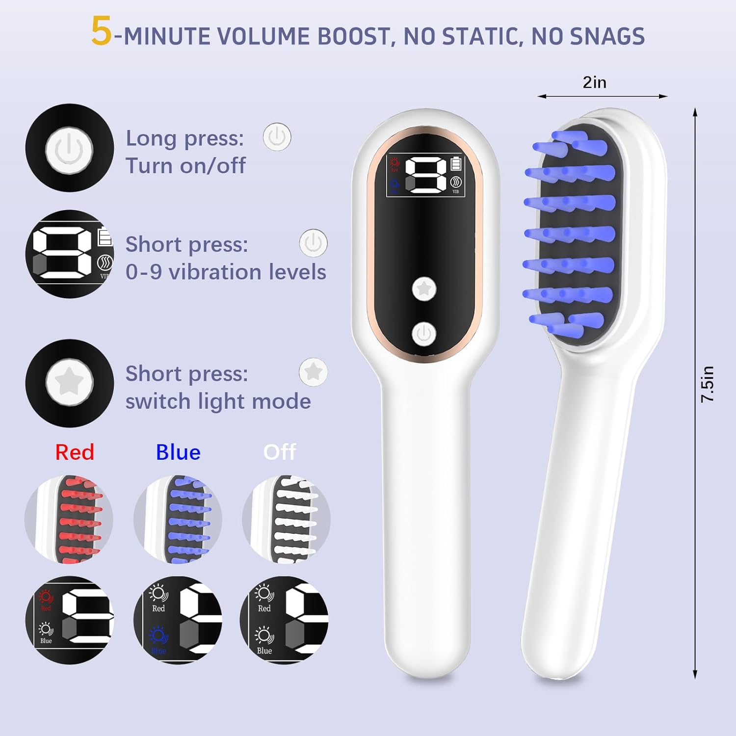 Karrong Hair Scalp Massager Comb, Red Blue Light Therapy Hair Care Brush, Automatic Vibrating Head Massage Comb for Men & Women