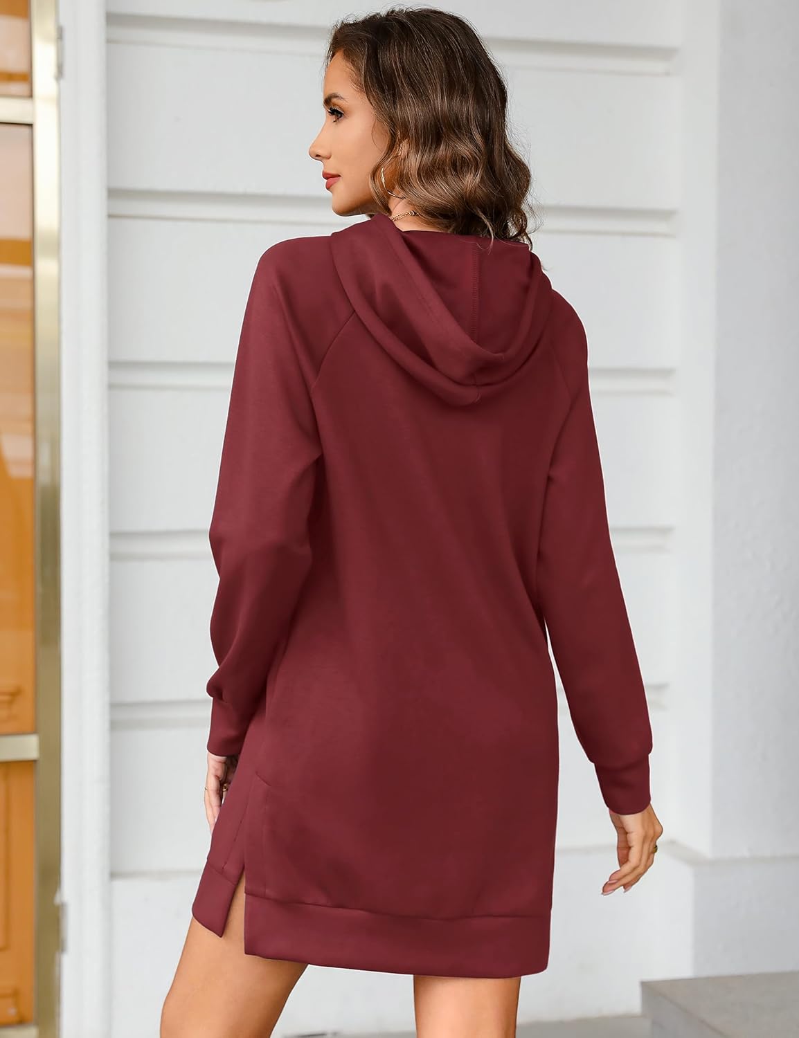 Quenteen Hoodie Dress for Women Sweatshirt Dress Oversized Casual Split Hem 2025 Fall Winter Pullover Dresses with Pockets - Image 5