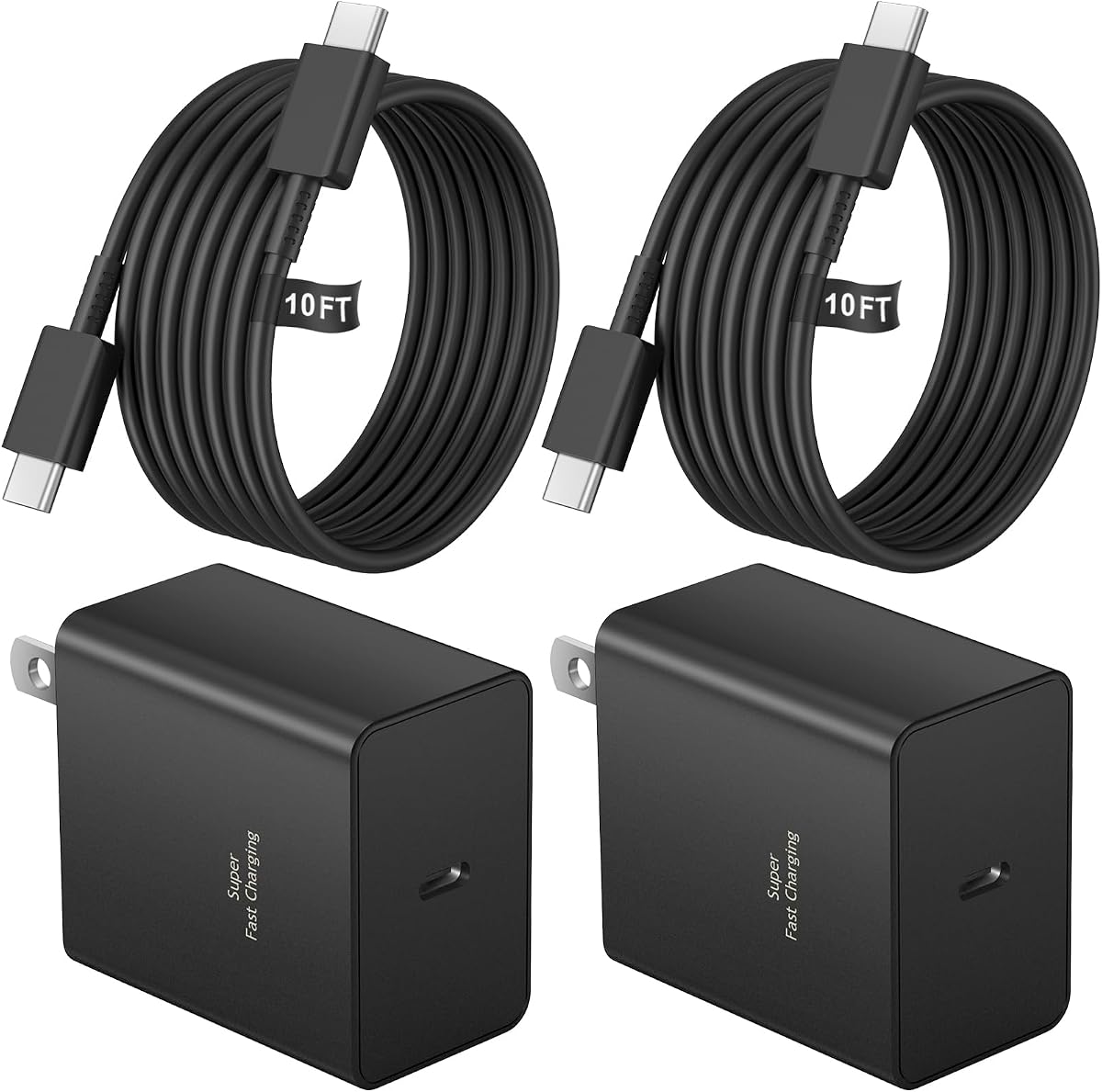 45 W Type C Charger Fast Charging,2-Pack USB C Fast Charger Adapter & USB C to USB C Cable,45W Super Fast Charger for Galaxy S24/S23/S22 Ultra/Plus/Note 20/S20/S21/Galaxy Tab S7/S8 (Black)