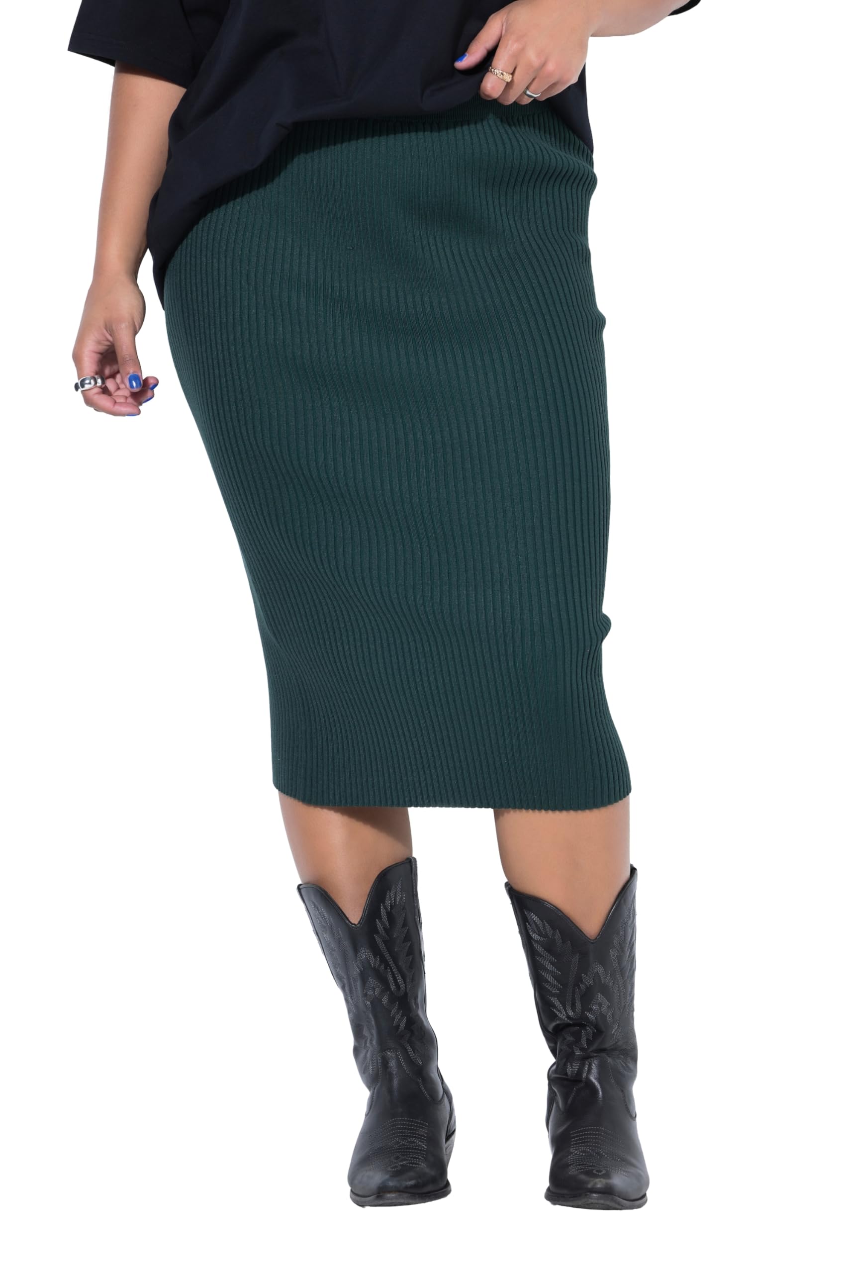 Studio Untold Damen große Größen Übergrößen Plus Size Strickrock, Slim Fit, Midilänge, Elastikbund 848961