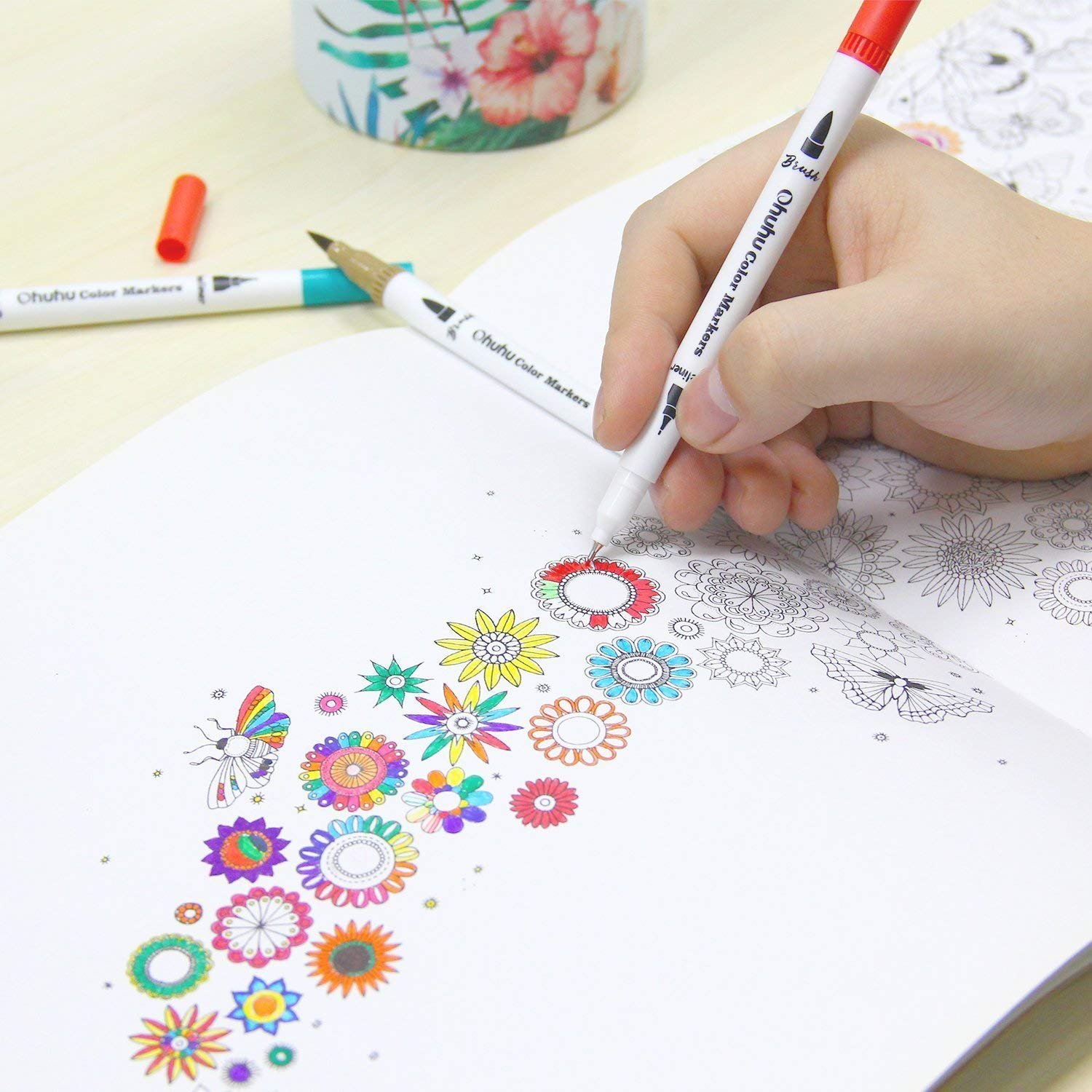 Art Markers Ohuhu 60 Colours Dual Tips Coloring Brush Fineliner Colour