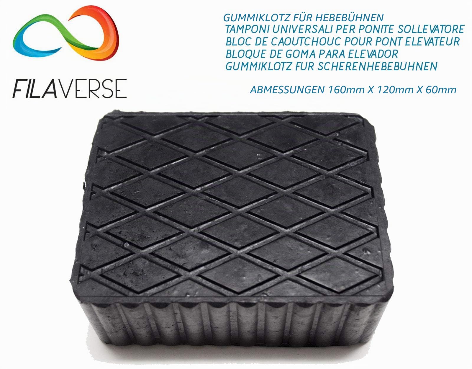 Gummiauflage 160x120x60mm - KIT mit 4 gummiklotz für Kfz Hebebühnen. Abmessungen des Gummiklotzes
