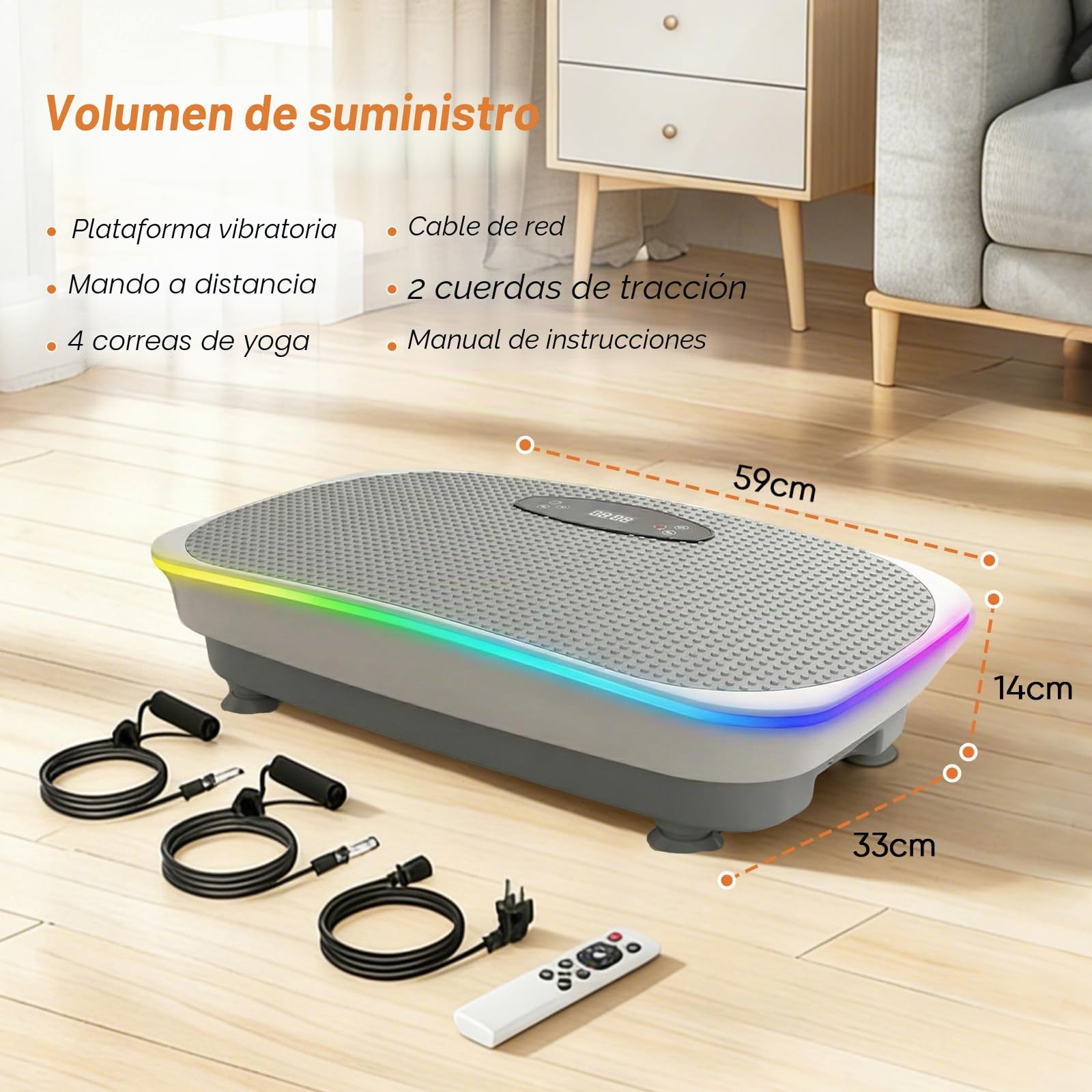 Plataforma Vibratoria, 120 Velocidades Plataforma Vibración Muscular para Musculación y Moldeado, Luces Frescas, hasta 350 LBS, Bluetooth y Mando a Distancia, 4 Bandas de Resistencia