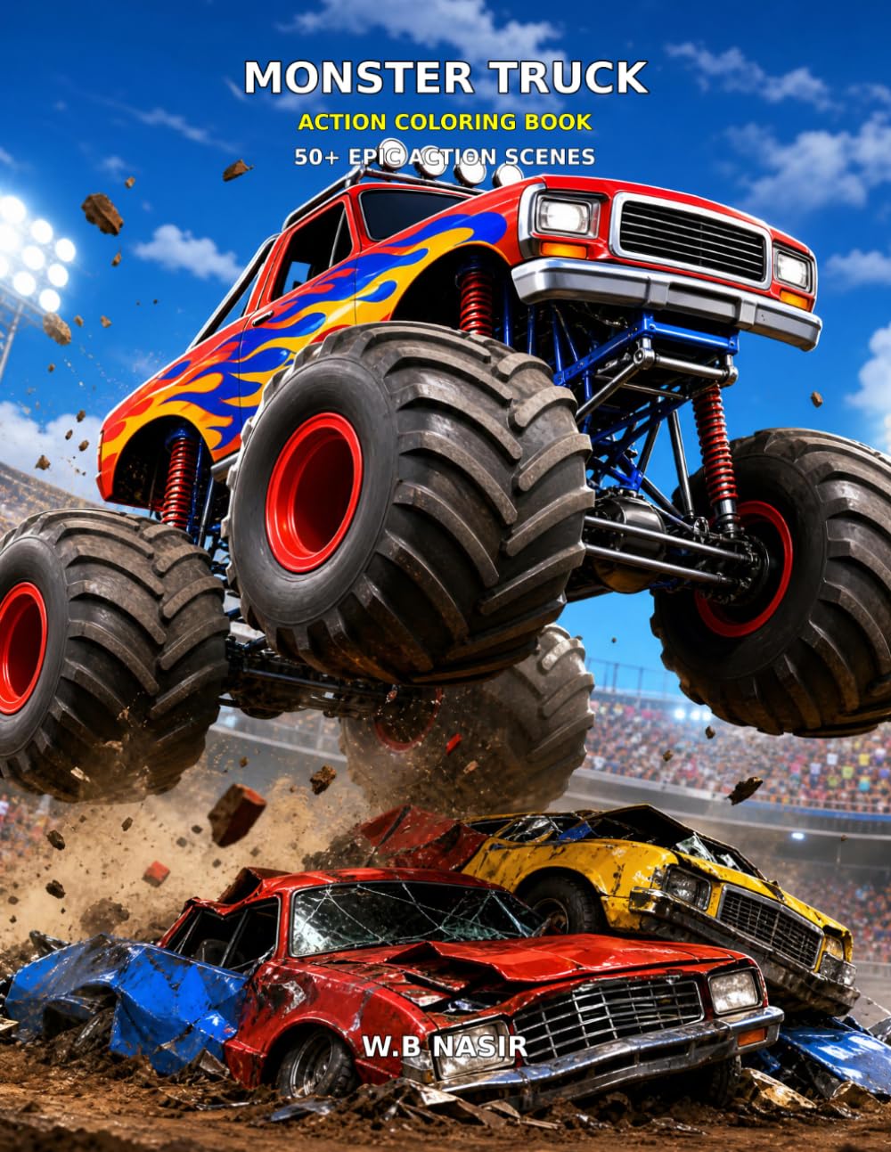 Monster truck action coloring book: 50+ epic Action Scenes: Racing, jumping and Crushing Cars! Bold and Thick outlines for Toddlers and Kids Ages 3-8