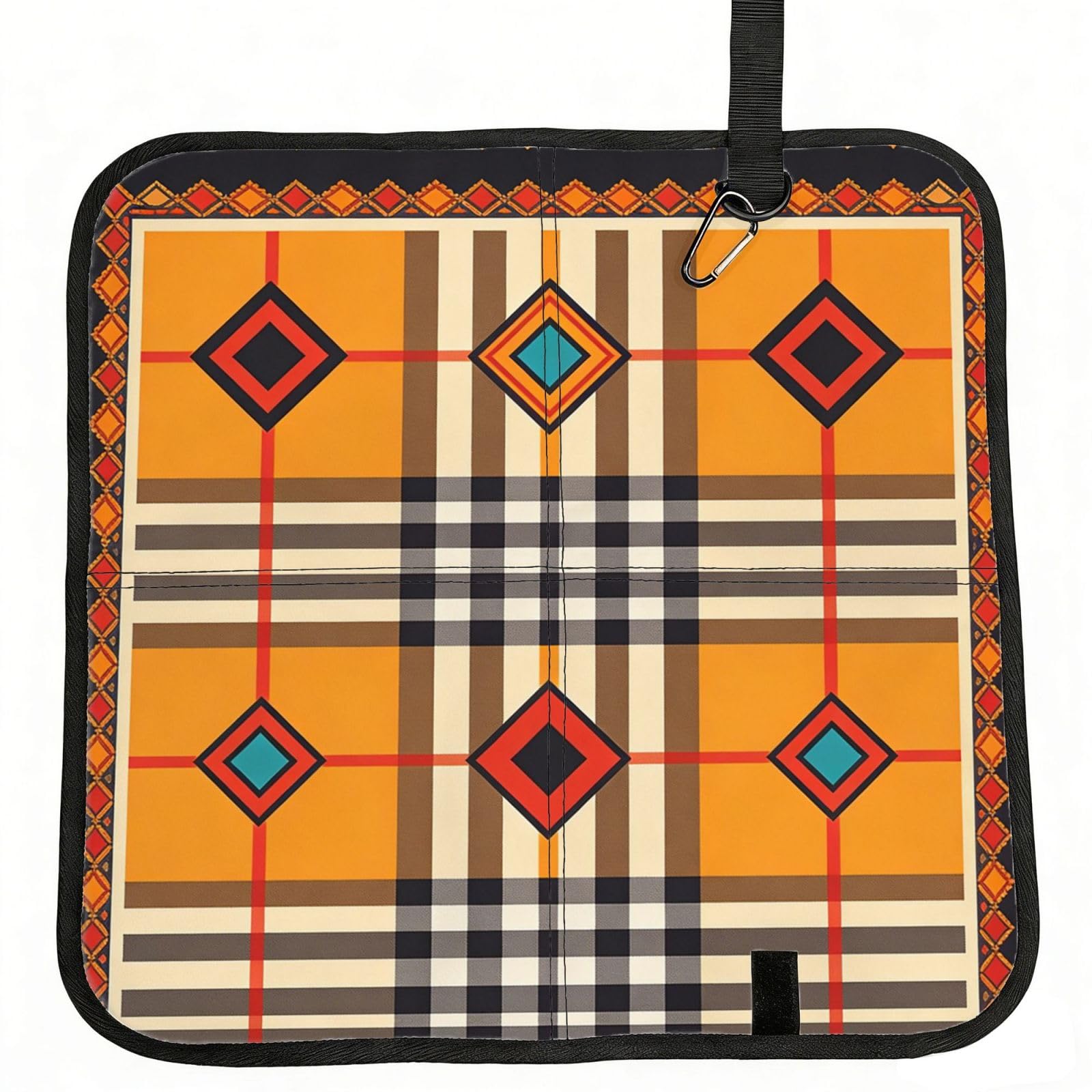 DUYIOKH Vibrant Checkered Scarf Print Foldable Portable Seat Cushion for World Cup Games, Camping and Outdoor Activities