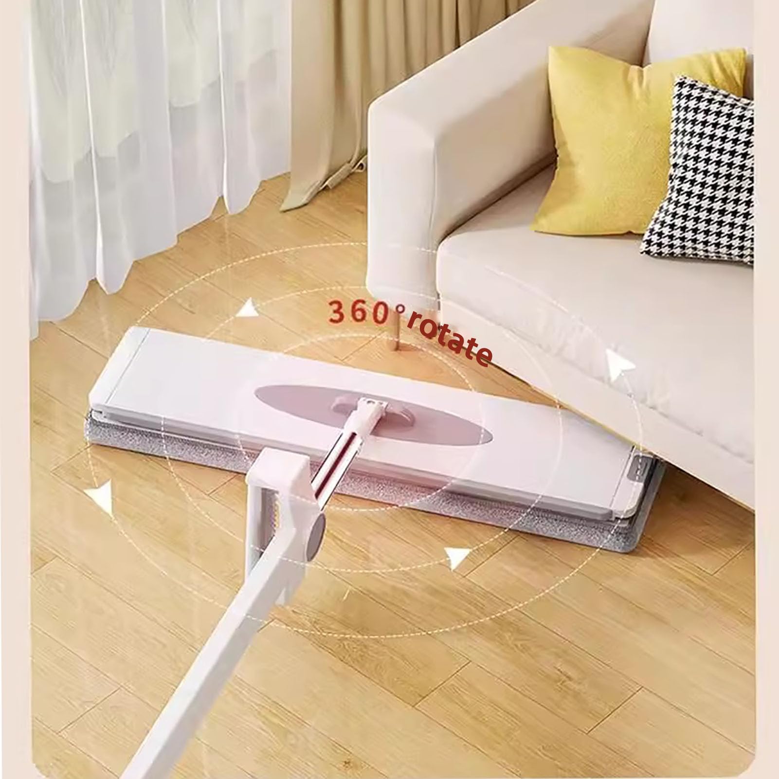 Traje de Cubo y Fregona, Fregona Autoescurrible con Clip de Pared y Almohadilla de Microfibra Reemplazable, para Limpiar Suelos de Madera, Laminados, Azulejos y Mármol,A,38X150cm