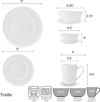 Mikasa Trellis Bone China Lightweight Chip Resistant 40 Piece Dinnerware Set, Service for 8