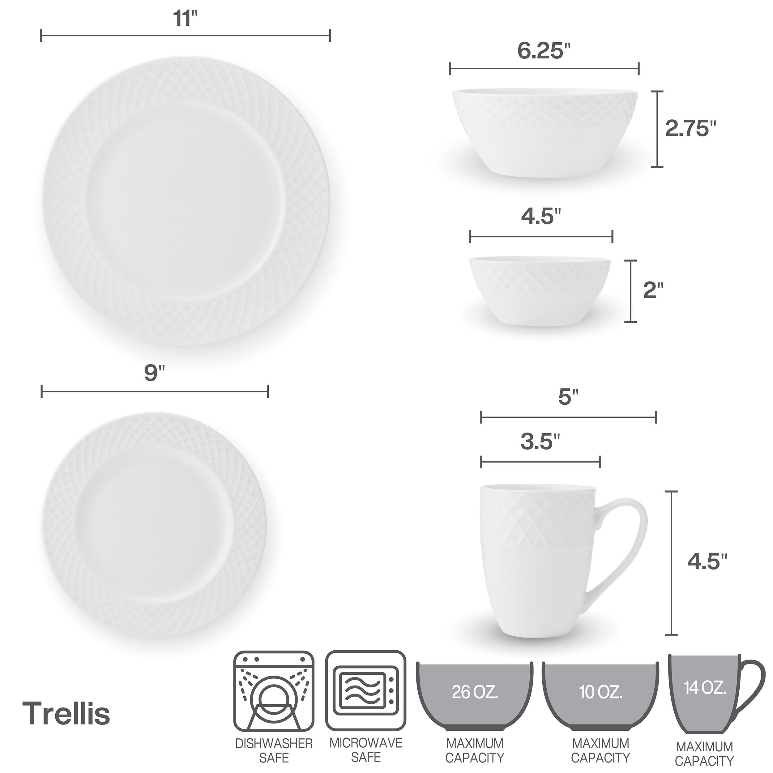 Mikasa Trellis Bone China - Vajilla ligera resistente a las astillas, 40 piezas, servicio para 8 personas