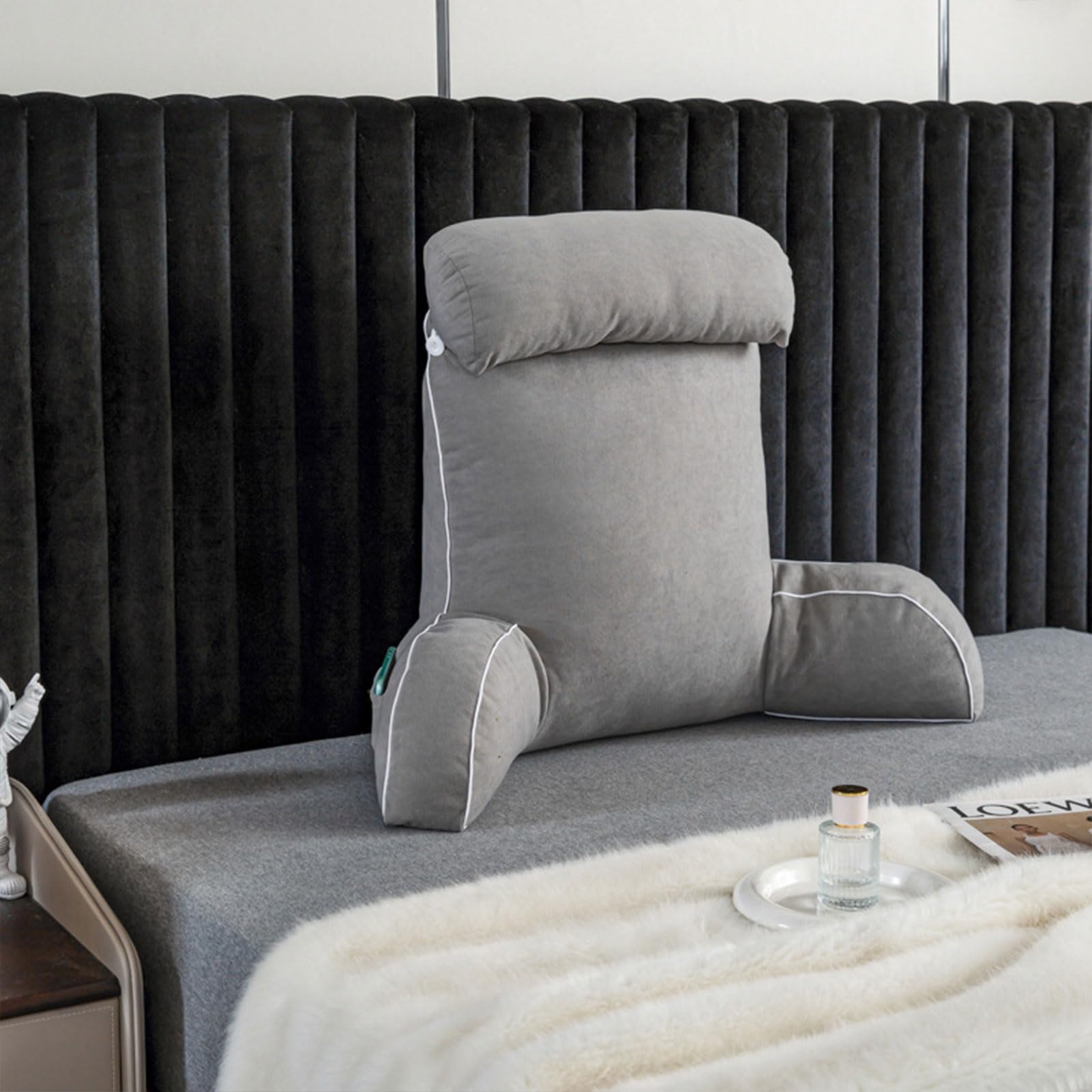 YKMYXZ support pillow， Backrest Multifunctional Sofa And Bedside Cushion WithRest For Reading Relaxing(Nadeau Grey)