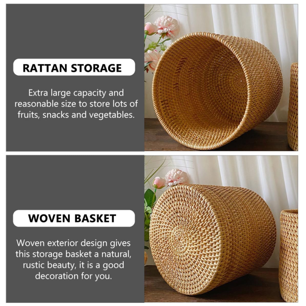 Natürlicher Aufbewahrungskorb mit Extra Großer Kapazität Runder Rattan Geflechtkorb aus Rattanimitat Wiederverwendbar und Dekorativ für Zuhause und Picknick