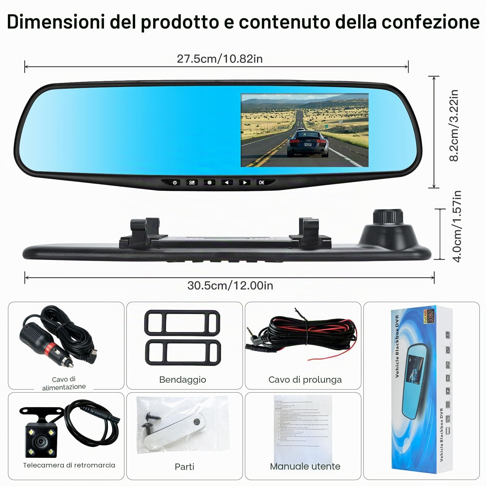 Podazz Telecamera per Auto da Full HD 1080P Grandangolare Posteriore impermeabile Telecamera con Sistema di Monitoraggio Inverso