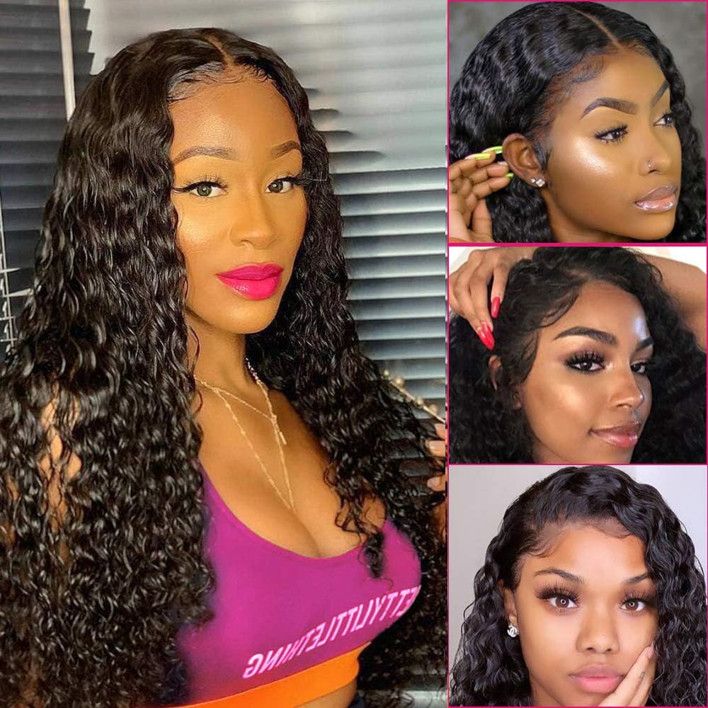 Brazilian Human Bundles Water Wave Wet and Wavy Lace Frontal Bundles Human Hair for Black Woman 100% Unprocessed Human Hair Virgin Remy Human Hair Bundles