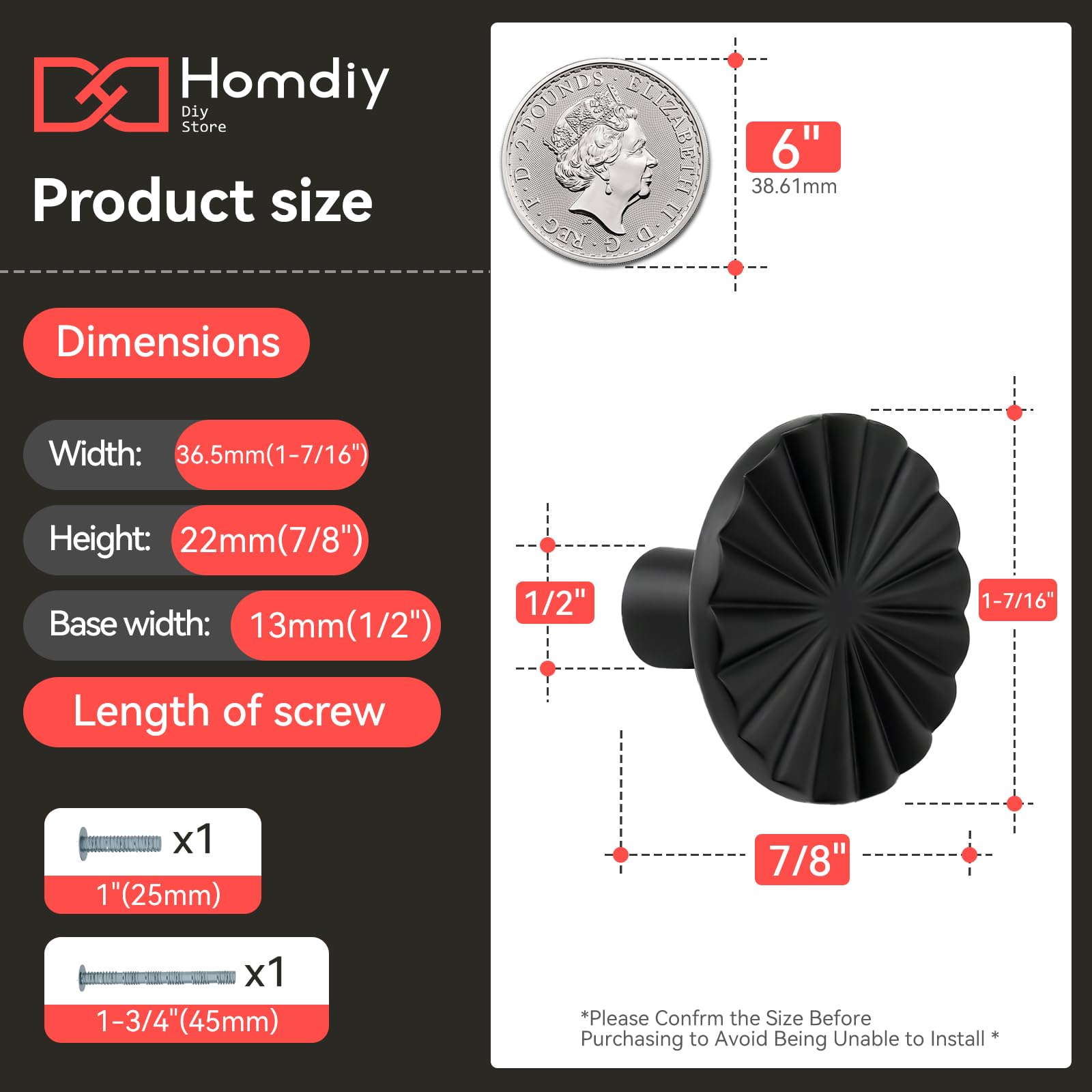 homdiy 10 Pack Dresser Knobs Black Cabinet Knobs, Solid Zinc Alloy Drawer Knobs Vintage Knobs for Dresser Drawers, Single Hole Drawer Pulls for Kitchen Bedroom Bathroom - 3