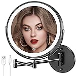 MNIENT Wall Mounted Lighted Makeup Mirror, 8 Rechargeable Double-Sided Light up Magnifying Mirror 1x/10x,3 Color Led Vanity Mirror with Lights,Touch Dimmable 360 Rotation Foldable-Black