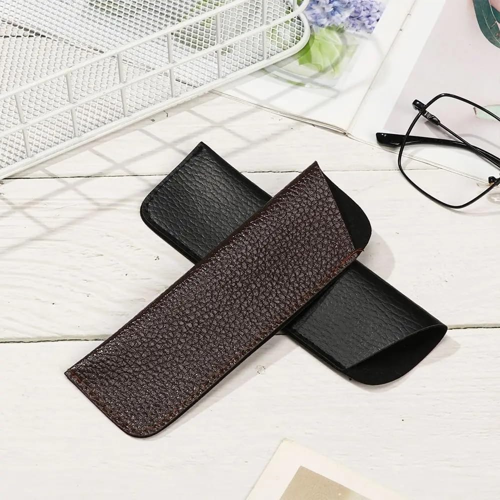 2/4 bolsas de cuero suave para gafas de lectura, impermeables, sólidas, bolsas de almacenamiento simples para gafas de sol (negro, 16 x 5,5 cm, 4 piezas), Negro-16x5.5cm, Talla única