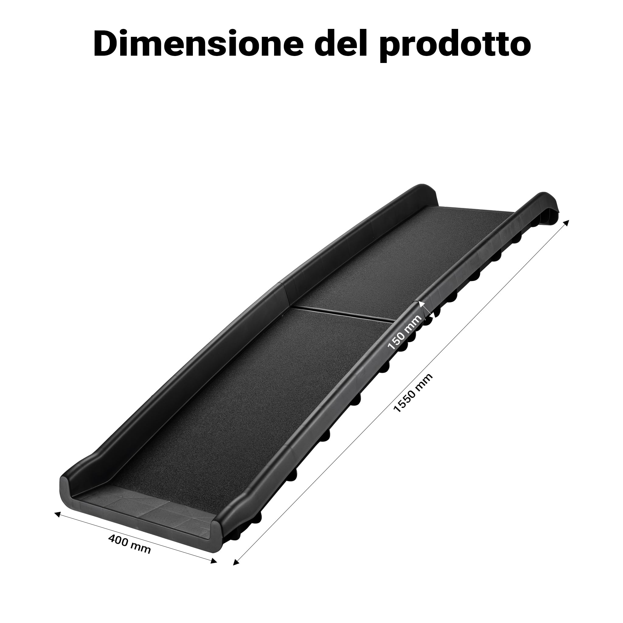 Wiltec Rampa per cani 155 x 40 cm 90 kg pieghevole, con superficie strutturata antiscivolo, pedana antiscivolo per cane, ausilio di salita pieghevole in PP per auto, SUV e pick-up
