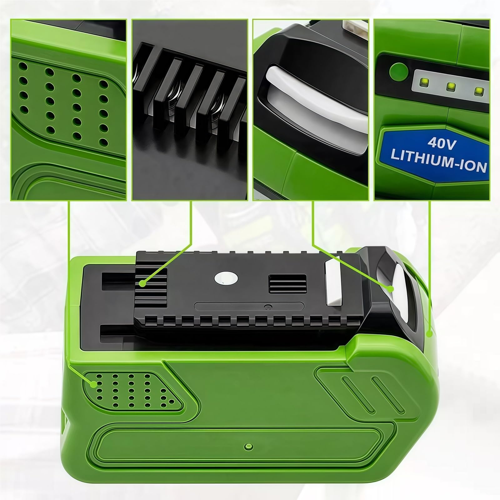 Cortadora de césped eléctrica de 5000 mAh con batería de Litio de 40 V. Compatible con GreenWorks G-MAX 40 V 29462.(Green 3000mAh)