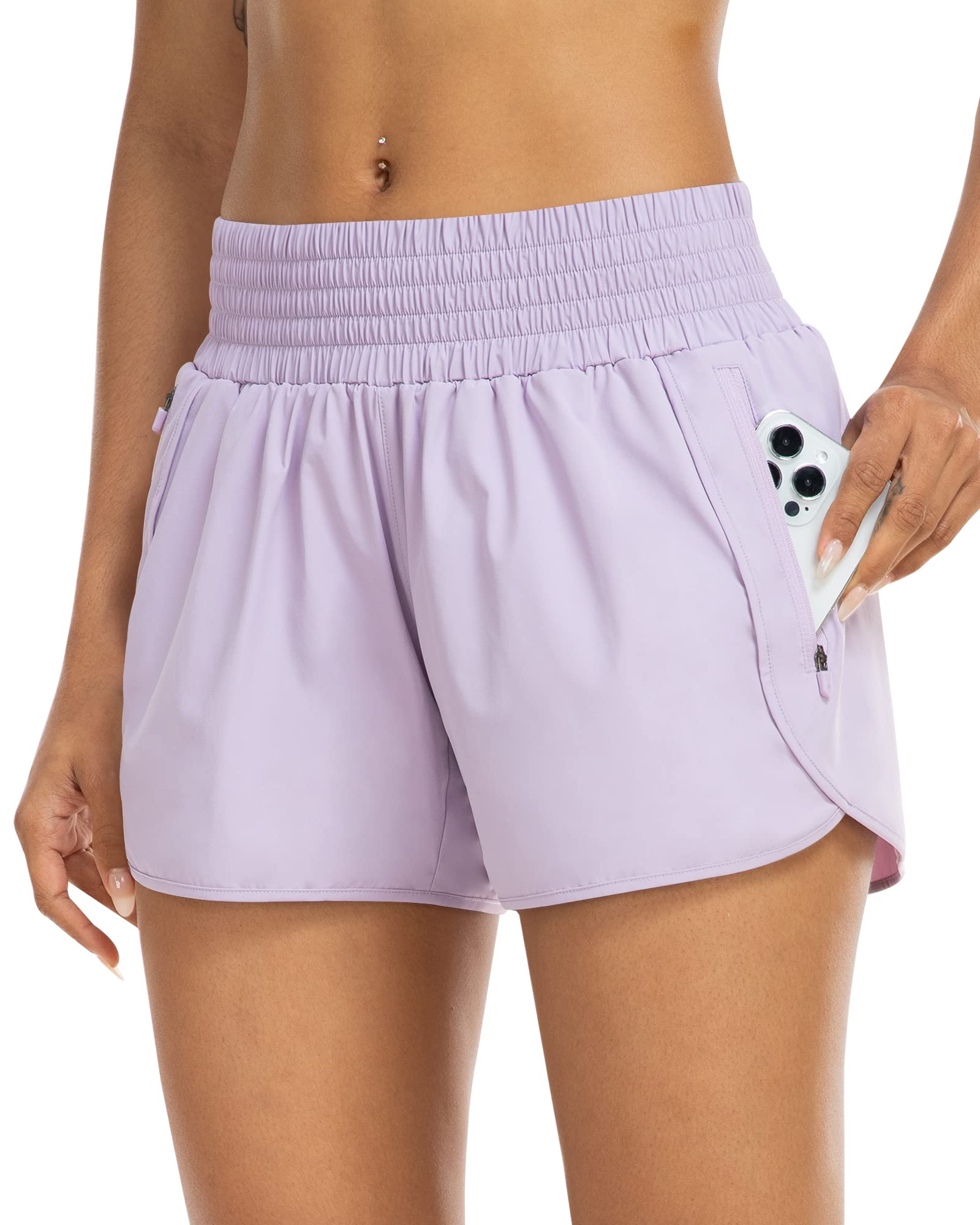 YEZII Athletic Shorts for Women with Pockets High Waist Running Workout Shorts Gym Yoga White Summer Shorts