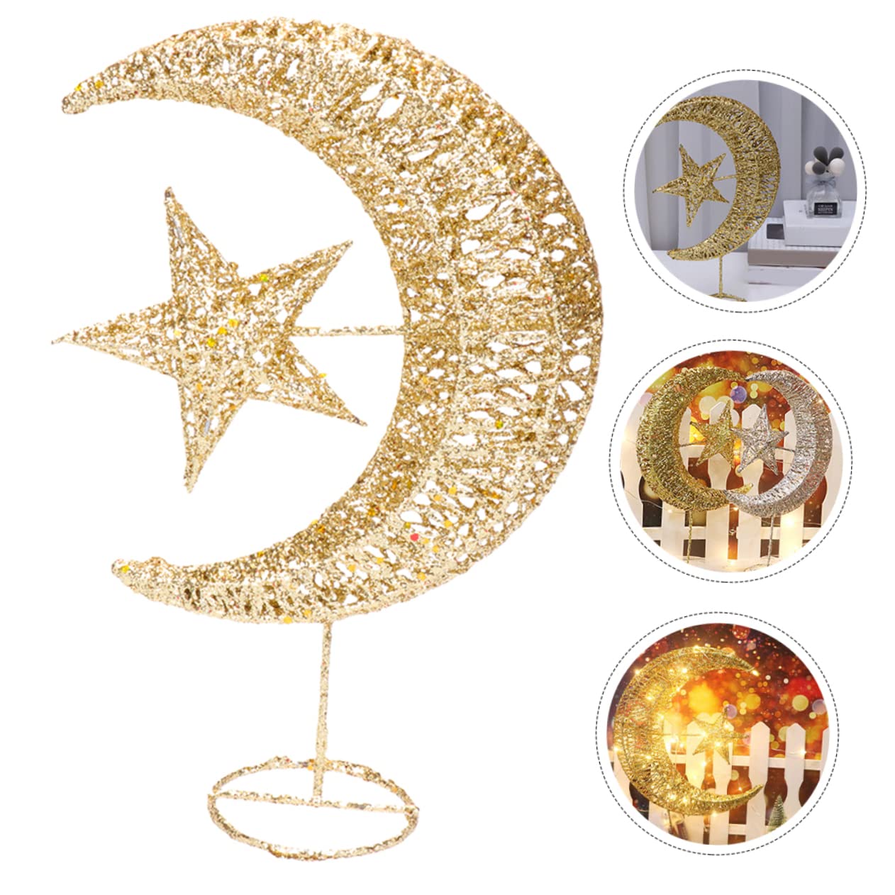 Amosfun 3stücke Glitzernde Weihnachtsbaumspitze Mit Mond Und Stern-Design Für Festliche Dekorationen Und Stimmungsvolle Beleuchtung Kombinierbar Mit -lichtern Nicht Enthalten