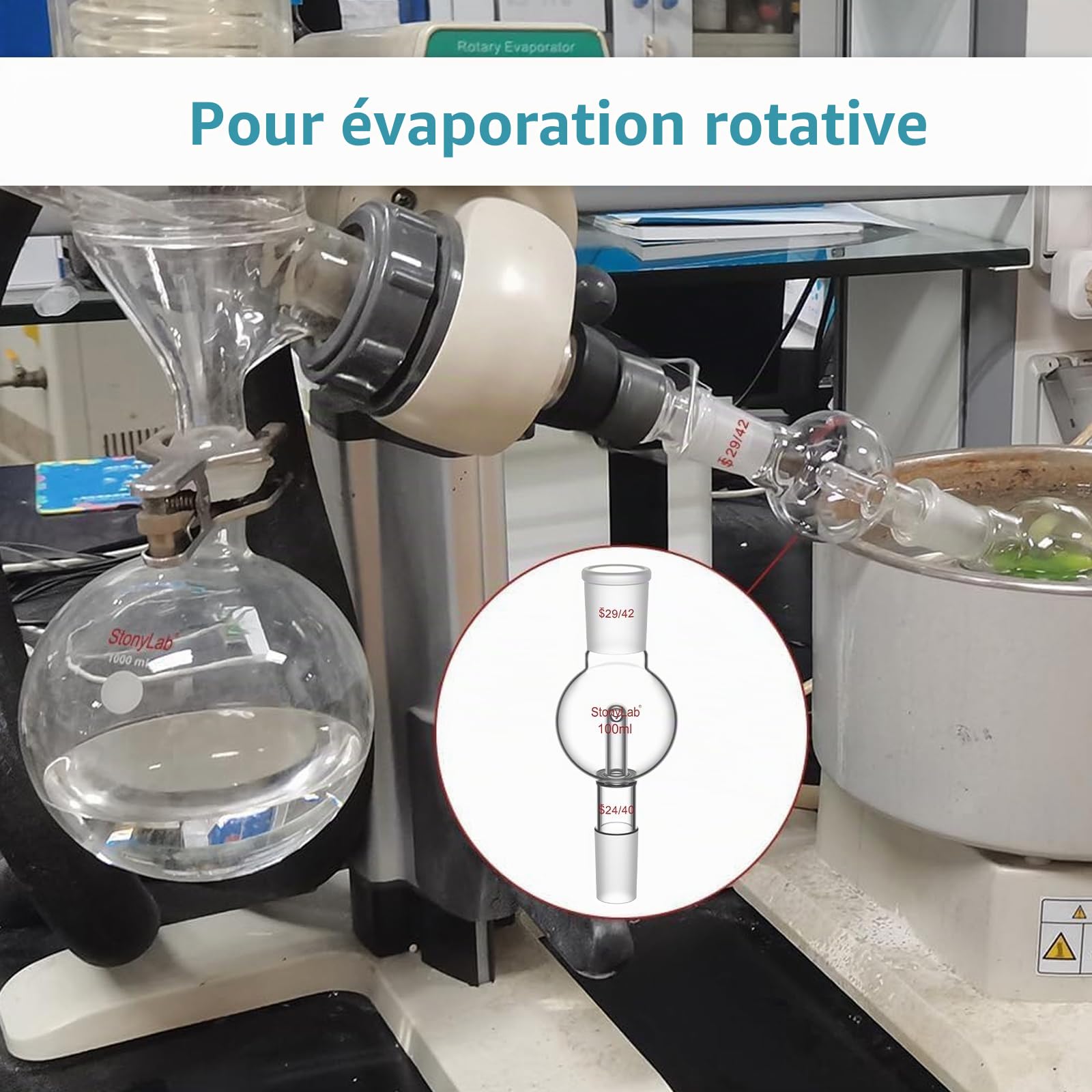 stonylab Piège à évaporateur Rotatif avec 14/20 Joint Supérieur Extérieur et 14/20 Joint Standard Intérieur, Rotary Evaporator Bump Trap de Laboratoire, 100 ml