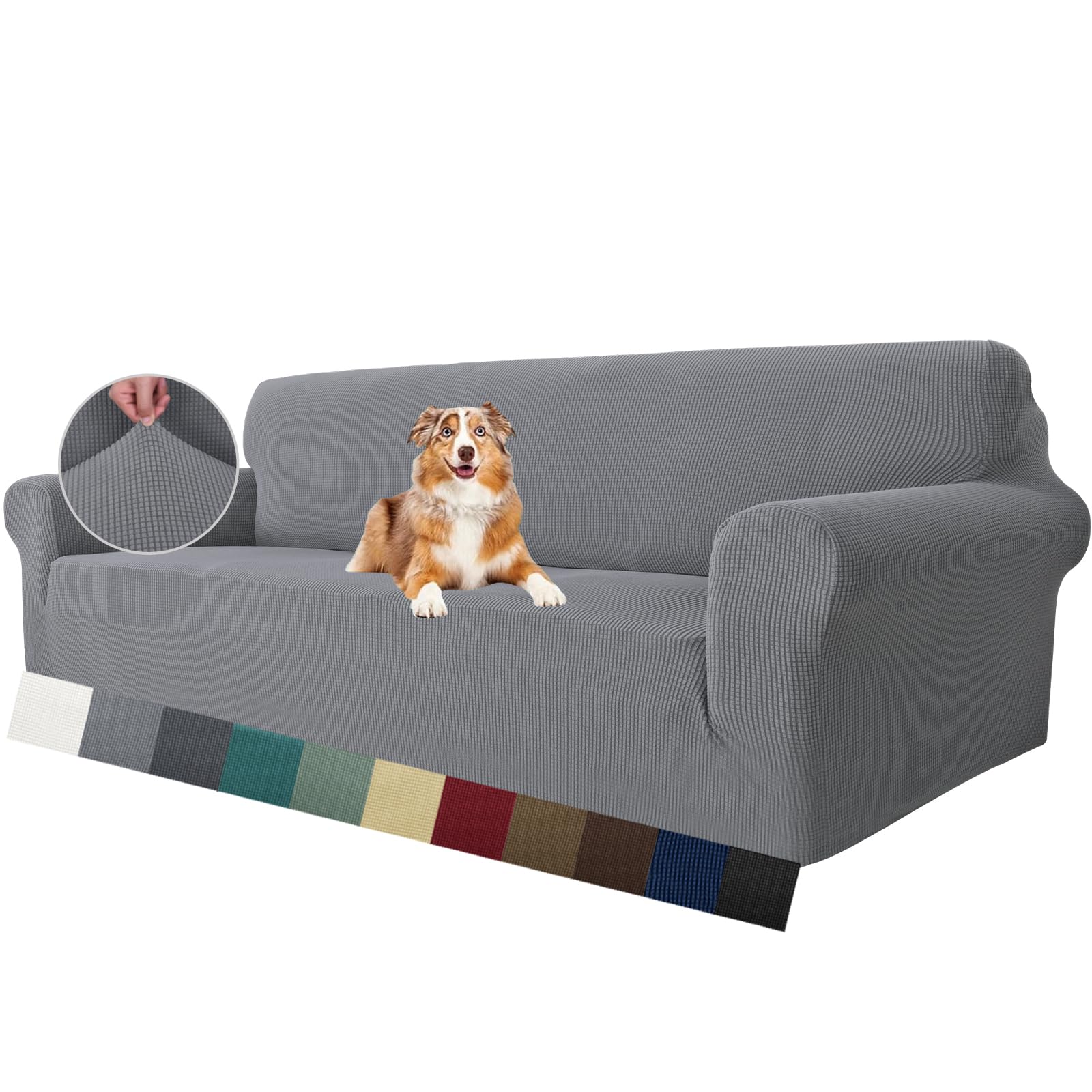 MAXIJIN Funda de sofá superelástica para sofá de 4 plazas, Extragrande, Universal, Fundas de sofá Jacquard y Elastano, Protector de Muebles de Perro (4 Plaza, Gris Claro) Global Recycled Standard Global Recycled Standard Global Recycled Standard